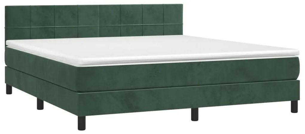 vidaXL Κρεβάτι Boxspring με Στρώμα Σκούρο Πράσινο 160x200εκ. Βελούδινο