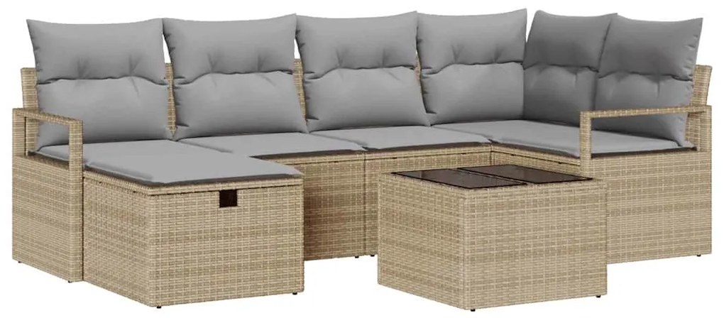 vidaXL Σετ Καναπέ Κήπου με μαξιλάρι 7 pcs Μπεζ Πολυ ράταν