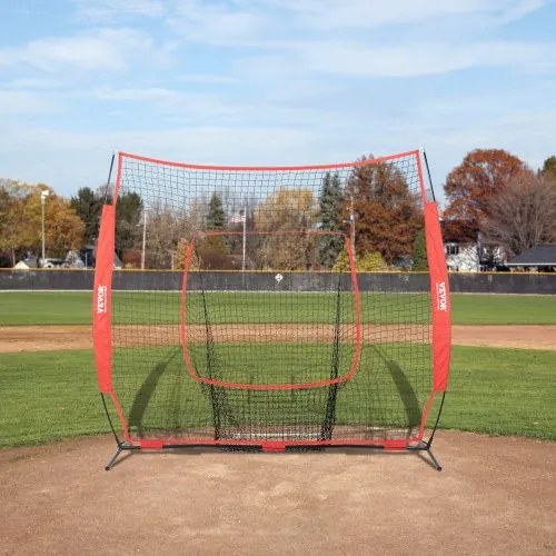 VEVOR 7x7 ft Baseball Softball Practice Net, Portable Baseball Training Net for Hitting Batting Catching Pitching, Backstop Baseball Equipment Training Aids with Carry Bag and Strike Zone