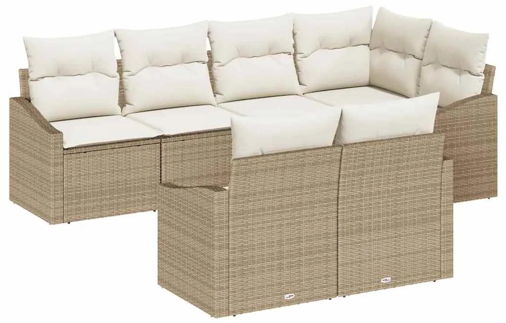 vidaXL Σετ Καναπέ Κήπου 7 pcs Μπεζ Πολυ ράταν