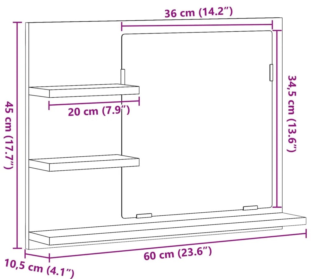 Ντουλάπι καθρέφτη μπάνιου Παλιό ξύλο 60x10,5x45 cm - Καφέ