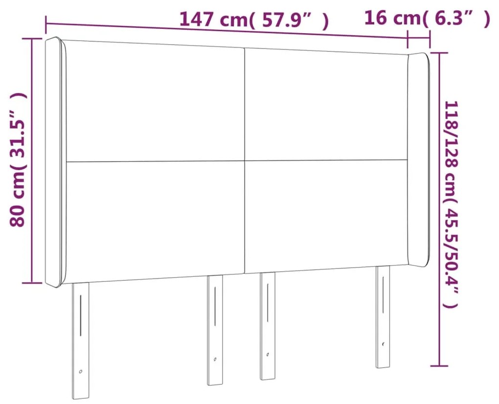 vidaXL Κεφαλάρι Κρεβατιού LED Ανοιχτό Γκρι 147x16x118/128εκ. Βελούδινο