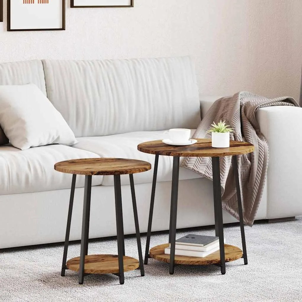 vidaXL Σετ βοηθητικά τραπεζάκια με ράφι 2 pcs Παλιό ξύλο και Μαύρο