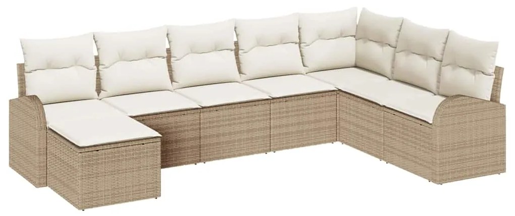 vidaXL Σετ Καναπέ Κήπου με μαξιλάρι 8 pcs Beige, λευκό Πολυ ράταν