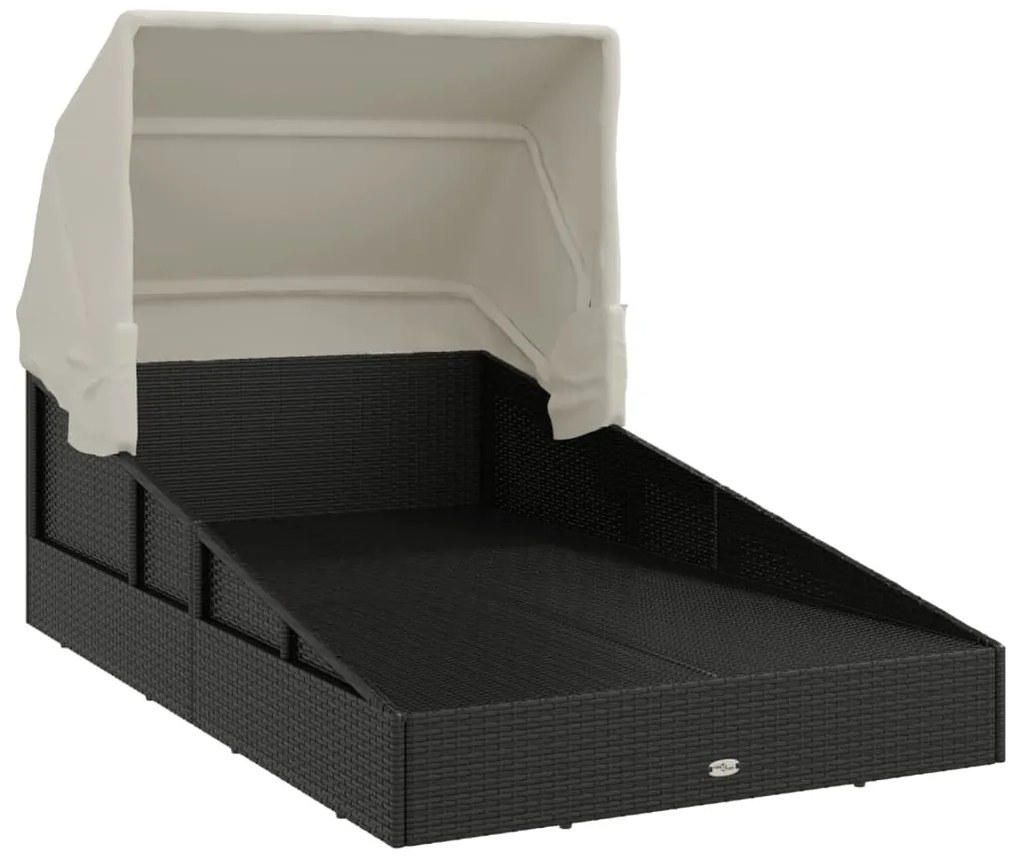 vidaXL Ξαπλώστρα με Πτυσσόμενη Οροφή Μαύρη 200x114x128 εκ. Συνθ. Ρατάν