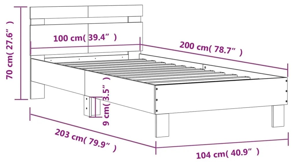 Πλαίσιο Κρεβατιού με Κεφαλάρι Γκρι Sonoma 100x200εκ. Επεξ. Ξύλο - Γκρι