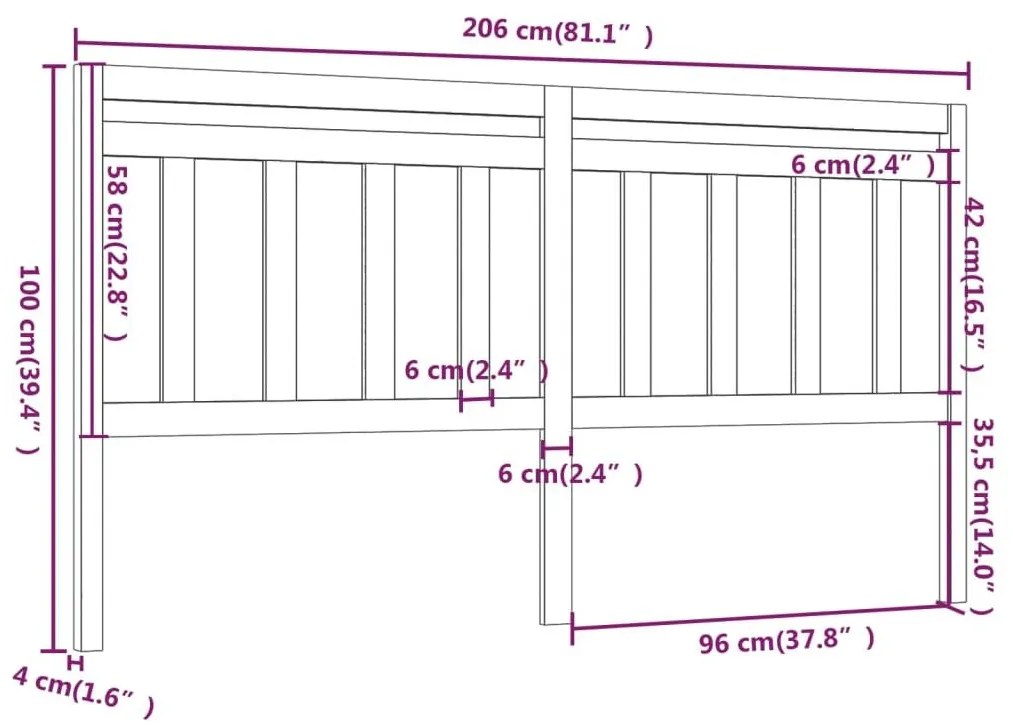 Κεφαλάρι Κρεβατιού Μαύρο 206 x 4 x 100 εκ. Μασίφ Ξύλο Πεύκου - Μαύρο