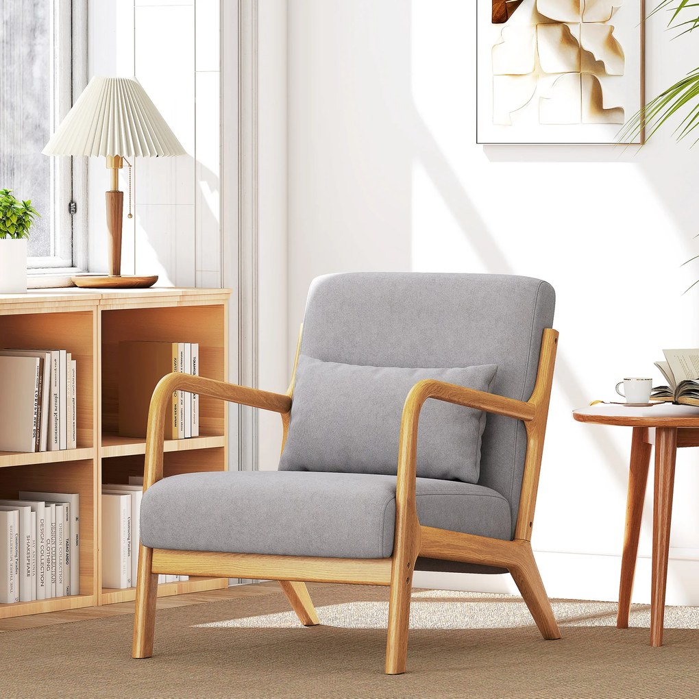 HOMCOM Κομψή πολυθρόνα lounge με ξύλινο σκελετό και επένδυση αφρού, βελούδινη όψη, για σαλόνι, υπνοδωμάτιο, Γκρι