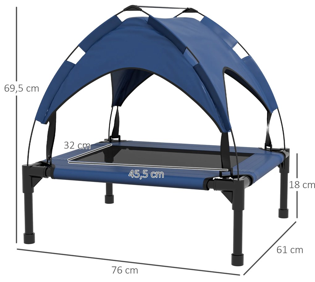 PawHut Κρεβάτι Σκύλου με Τέντα, αναπνέον, αδιάβροχο, έως 20 kg, 76 x 61 x 69,5 cm, Σκούρο Μπλε