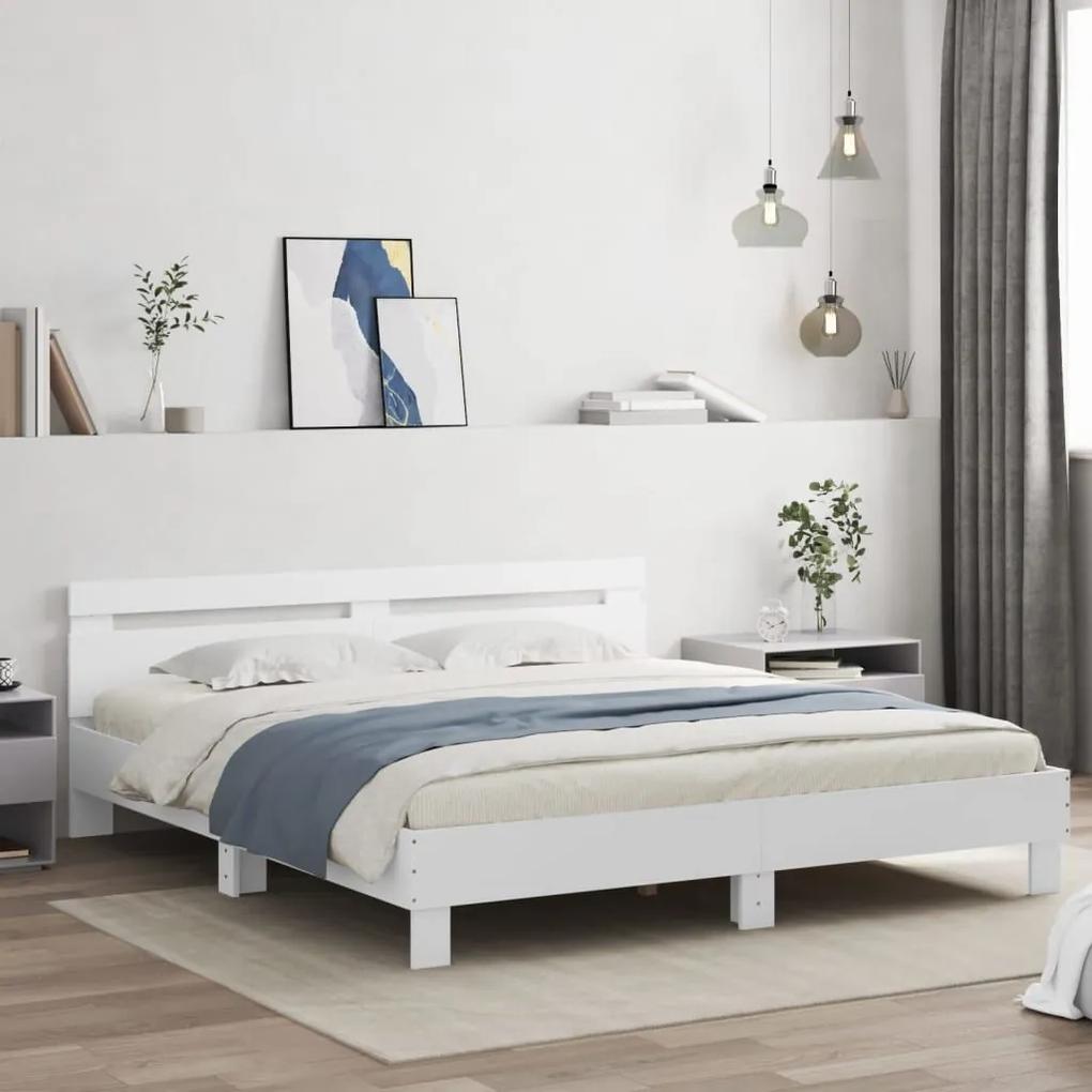 Πλαίσιο Κρεβατιού με Κεφαλάρι Λευκό 200x200 εκ. Επεξ. Ξύλο - Λευκό