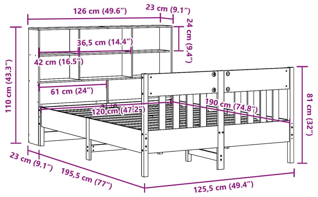 ΣΚΕΛΕΤΟΣ ΚΡΕΒΑΤΙΟΥ ΧΩΡΙΣ ΣΤΡΩΜΑ 120X190 ΕΚ ΜΑΣΙΦ ΞΥΛΟ ΠΕΥΚΟΥ 3323239