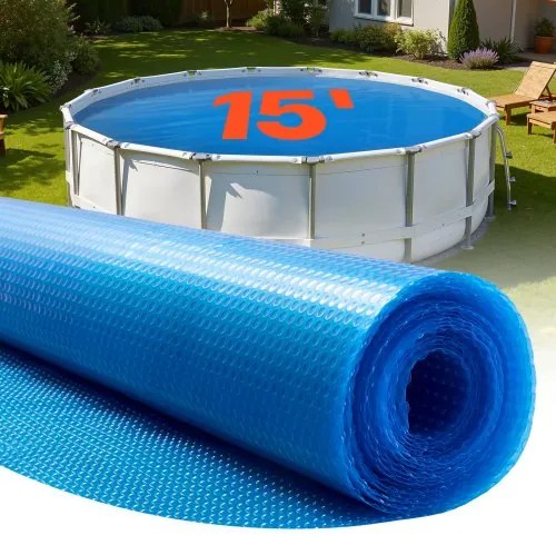 VEVOR Solar Pool Cover, 4.57 m Round Pool Bubble Cover, 12 Mil Pools Solar Blanket with Bubble &amp; PE Material, Daytime Heat Absorption, Nighttime Heat Retention, Heat Retaining Solars Covers, Blue