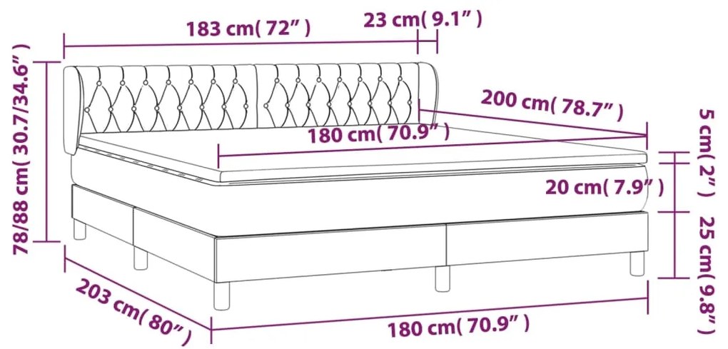 vidaXL Κρεβάτι Boxspring με Στρώμα Μαύρο 180x200 εκ. Υφασμάτινο
