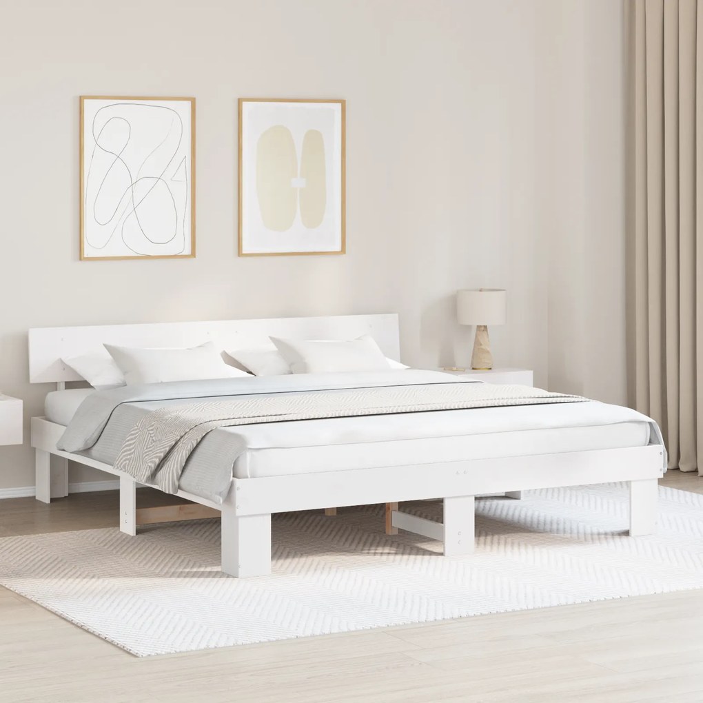 vidaXL Σκελετός Κρεβατιού Λευκό 180 x 200 cm Συμπαγές ξύλο πεύκου