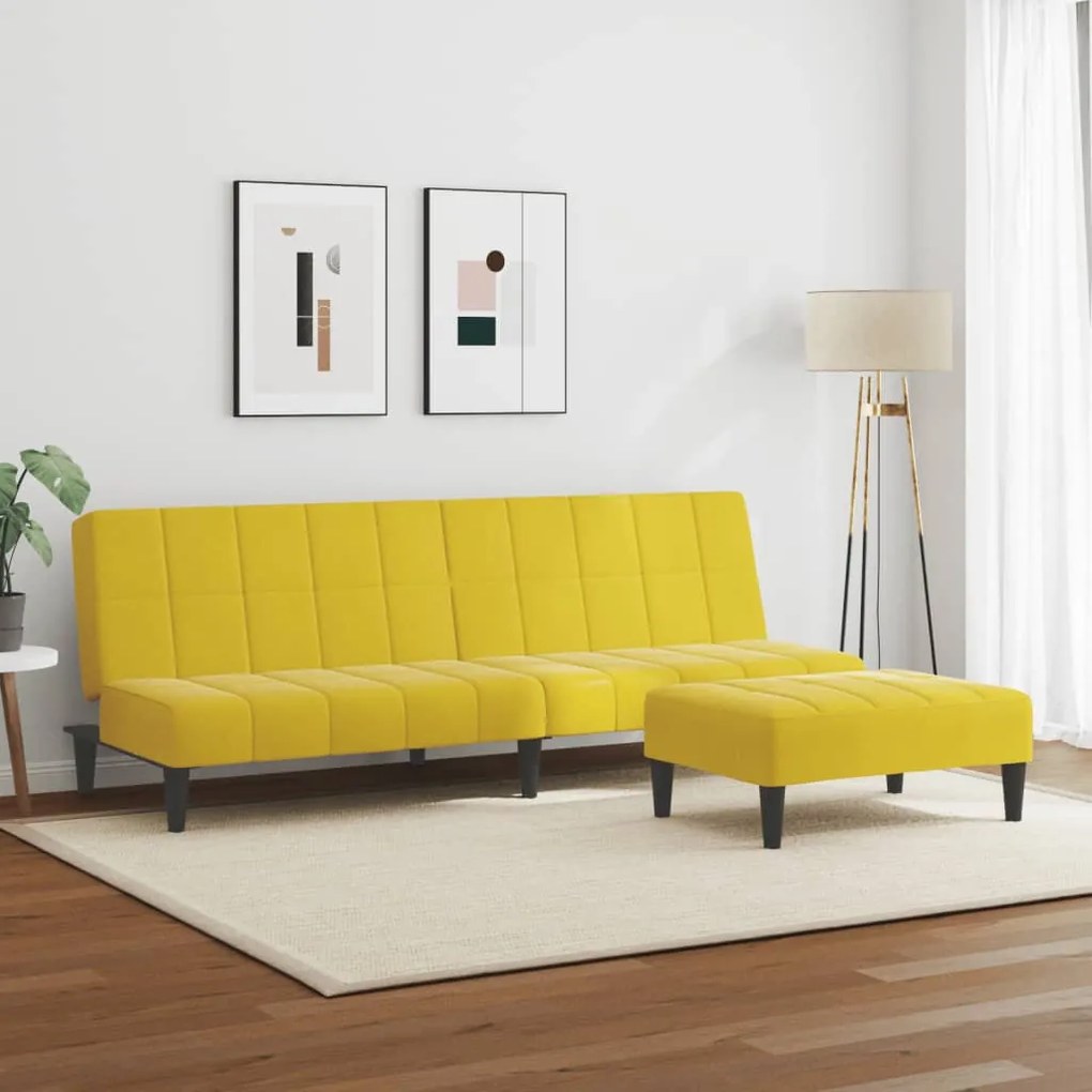 vidaXL Καναπές Κρεβάτι Διθέσιος με Υποπόδιο Κίτρινος Βελούδινος
