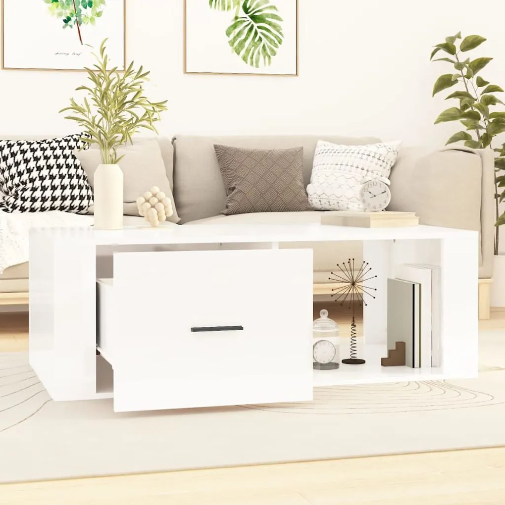 vidaXL Τραπεζάκι Σαλονιού Γυαλ. Λευκό 100x50,5x35 εκ. Επεξεργ. Ξύλο