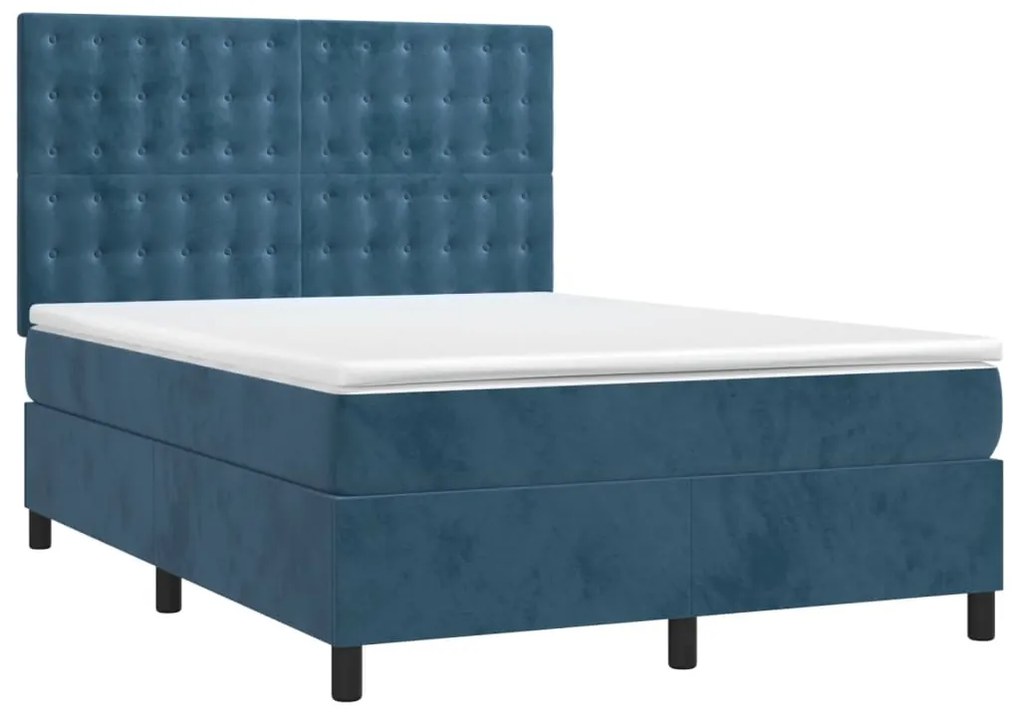 vidaXL Κρεβάτι Boxspring με Στρώμα Σκούρο Μπλε 140x190 εκ. Βελούδινο