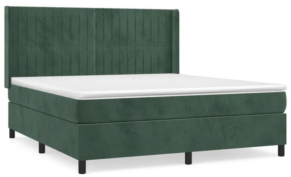 vidaXL Κρεβάτι Boxspring με Στρώμα Σκούρο Πράσινο 160x200εκ. Βελούδινο