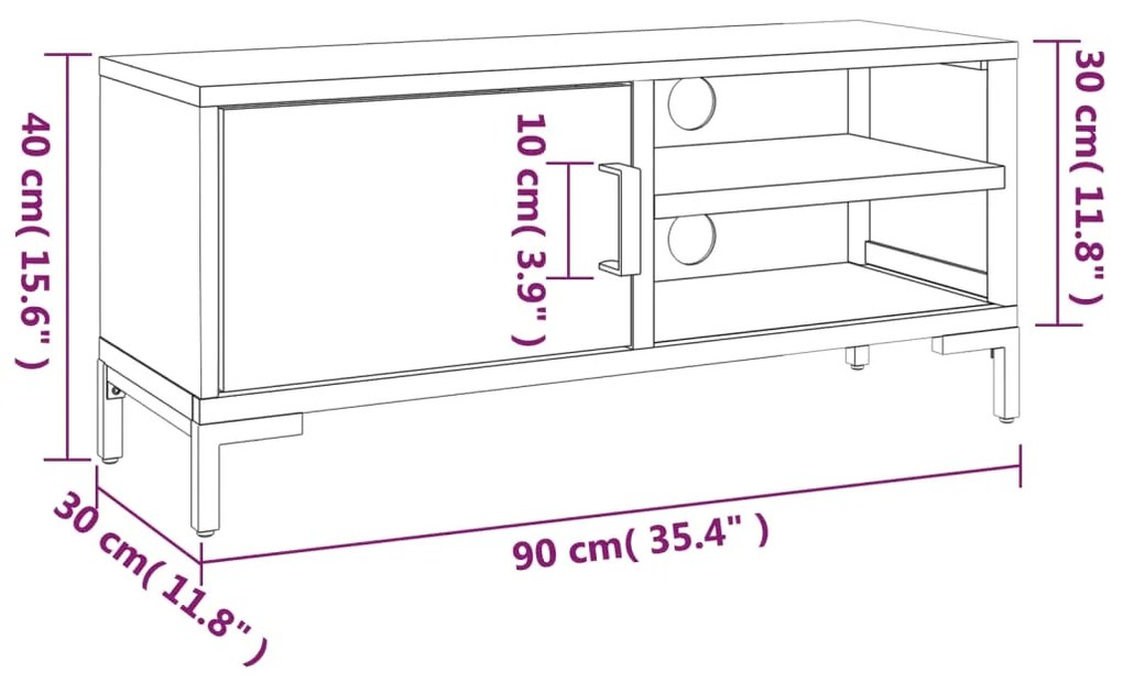 Έπιπλο Τηλεόρασης Μαύρο 90 x 30 x 40 εκ. από Μασίφ Ξύλο Πεύκου - Μαύρο