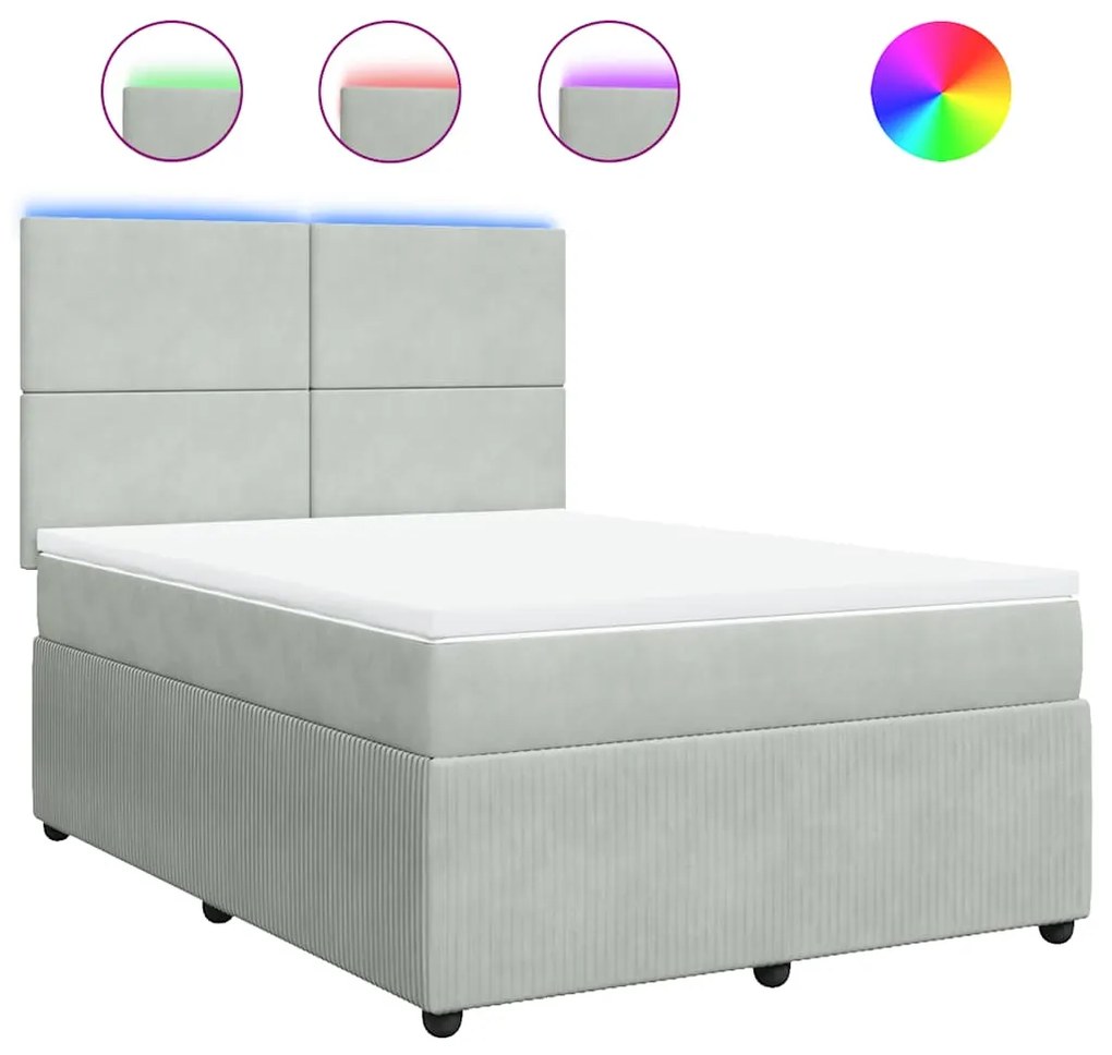 vidaXL Κρεβάτι Boxspring με Στρώμα Ανοιχτό Γκρι 140x200 εκ. Βελούδινο