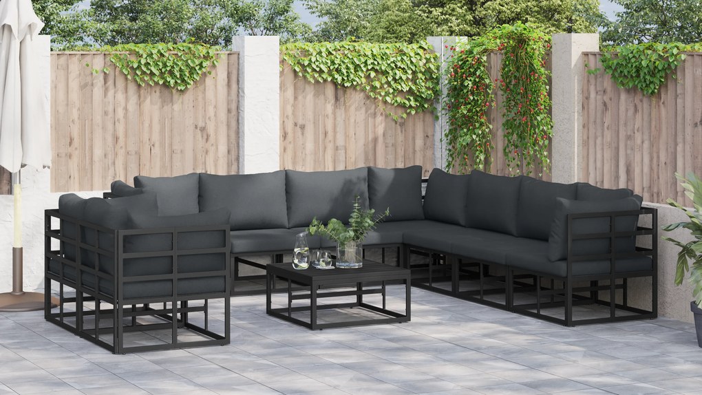 vidaXL Σετ Καναπέ Κήπου 9 pcs Μαύρο 283 x 283 x 71 εκ. Αλουμίνιο