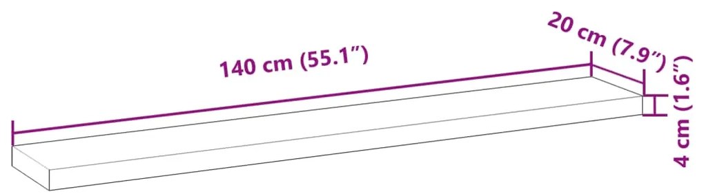Ράφι Κρεμαστό 140x20x4 εκ. Ακατέργαστο Μασίφ Ξύλο Ακακίας - Καφέ