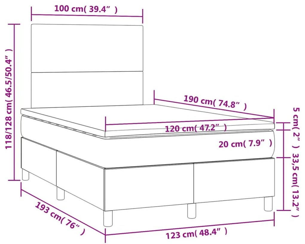 Κρεβάτι Boxspring με Στρώμα Ανοιχτό Γκρι 120x190 εκ. Βελούδινο - Γκρι