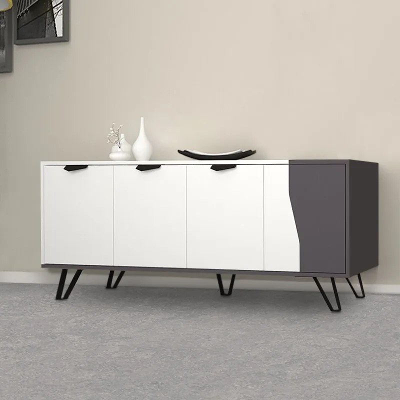 Μπουφές Jasmine Megapap χρώμα λευκό - ανθρακί 160x45x78εκ.