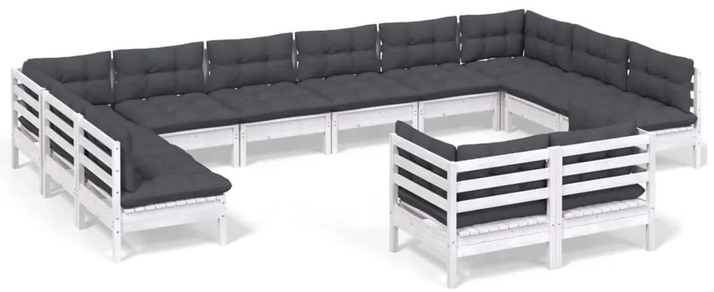 vidaXL Σαλόνι Κήπου Σετ 12 Τεμ. Λευκό Μασίφ Ξύλο Πεύκου &amp; Μαξιλάρια