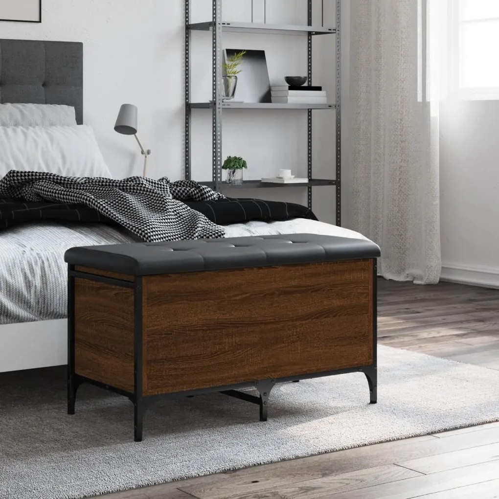 vidaXL Παγκάκι Αποθήκευσης Καφέ Δρυς 82x42x45 εκ. από Επεξ. Ξύλο