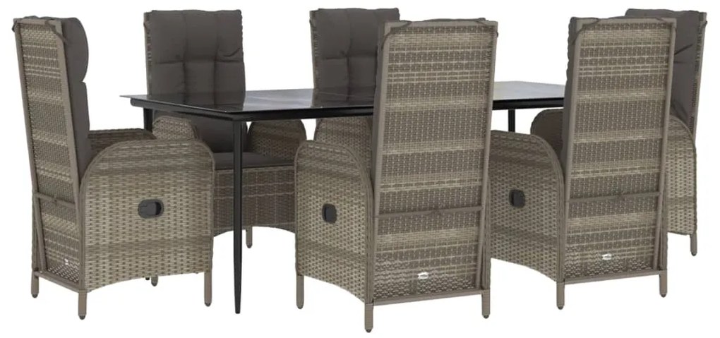 vidaXL Σετ Τραπεζαρίας Κήπου 7 τεμ Μαύρο&amp;Γκρι Συνθ. Ρατάν με Μαξιλάρια