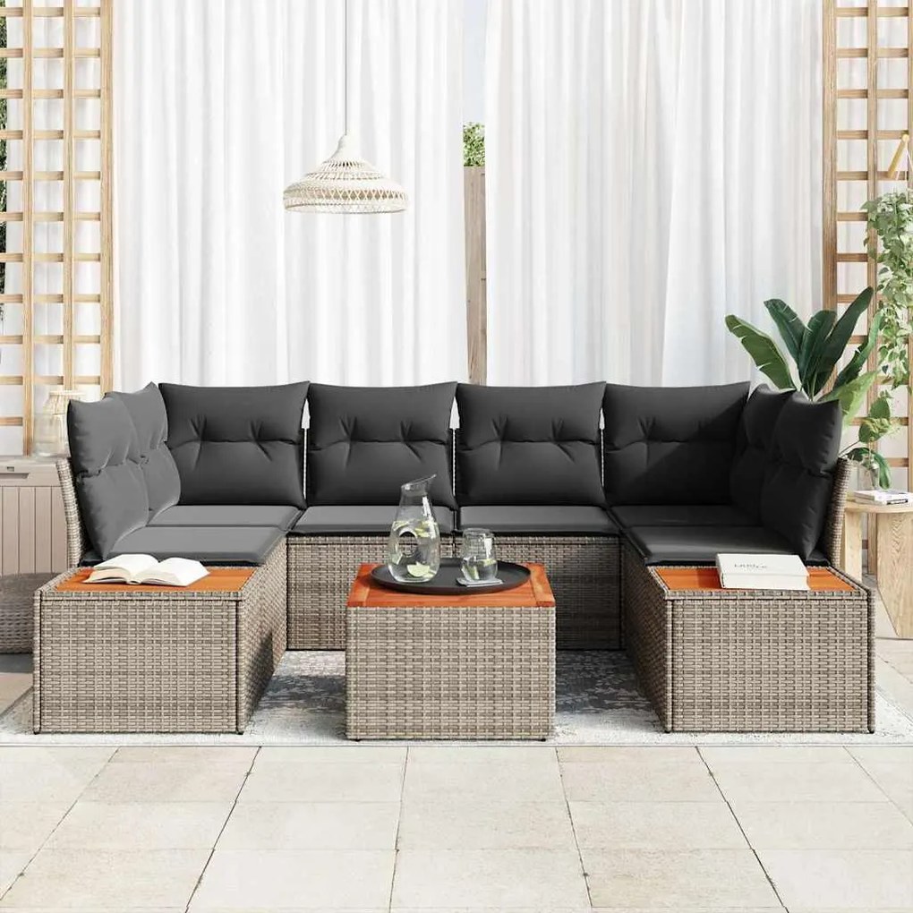 vidaXL Σετ Καναπέ Κήπου με μαξιλάρι 7 pcs Γκρι Πολυ ράταν