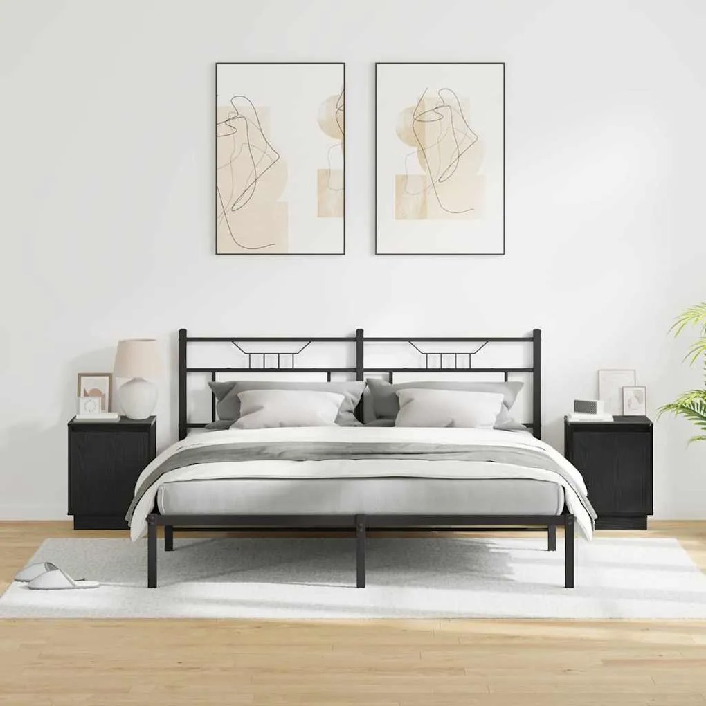 vidaXL Κομοδίνα με LED Φωτισμό 2 τεμ Μαύρο 39x34,5x50 εκ