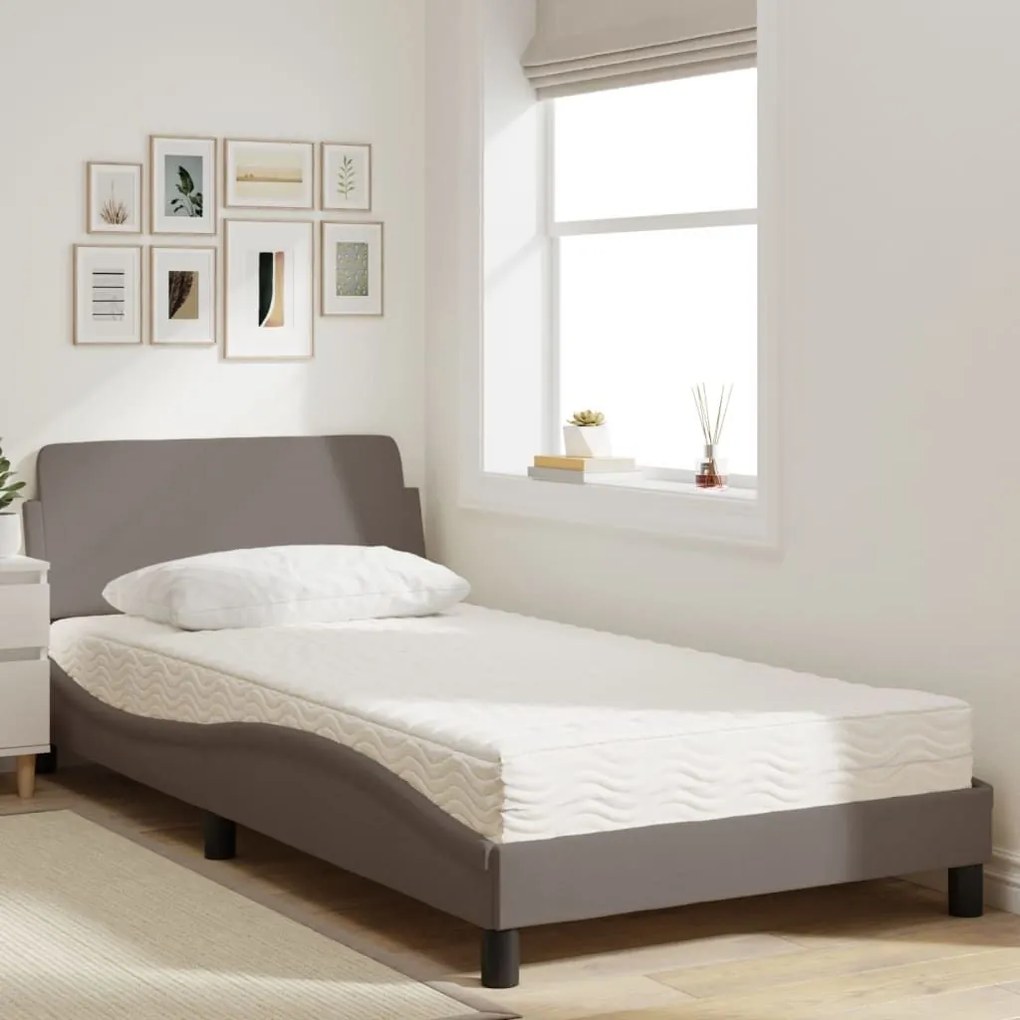 Κρεβάτι με Στρώμα Taupe 100 x 200 εκ. Υφασμάτινο - Μπεζ-Γκρι