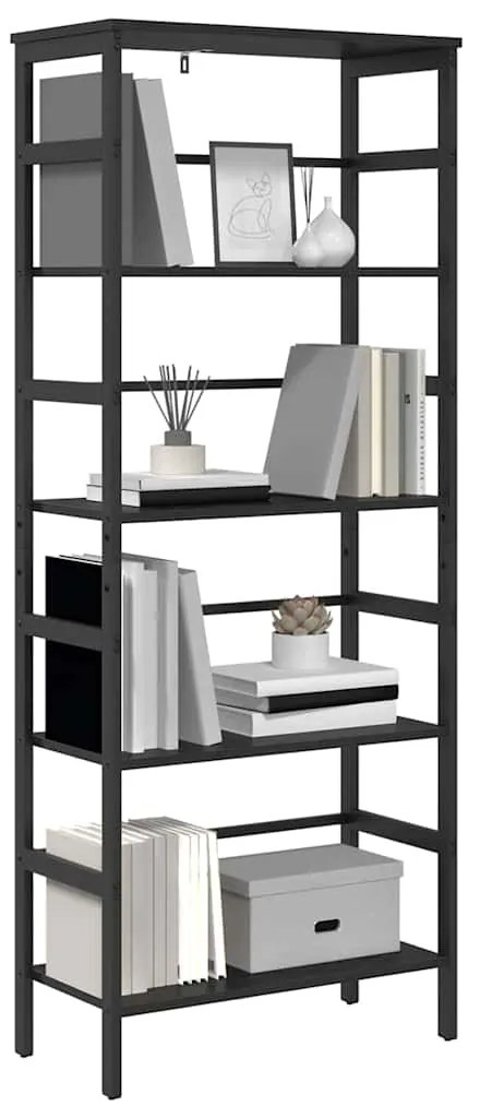 vidaXL Ράφι Βιβλίων Μαύρη Οξυά 60 x 29,5 x 149 εκ Επεξεργασμένο ξύλο