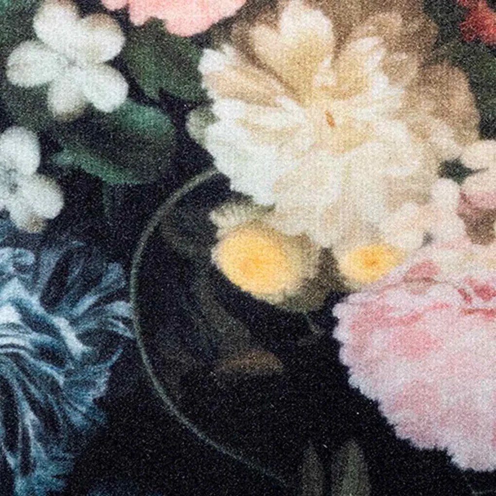 vidaXL Χαλί Κουζίνας Floral Μαύρο 300 x 60 εκ Βελούδο