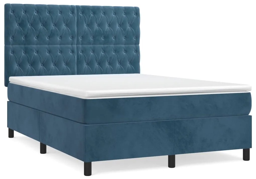 vidaXL Κρεβάτι Boxspring με Στρώμα Σκούρο Μπλε 140x190 εκ. Βελούδινο