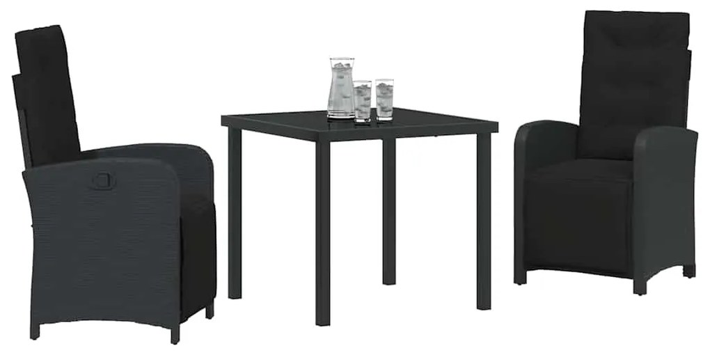 vidaXL Σέτ φαγητού για κήπο 3 pcs Μαύρο συνθετικό ρατάν