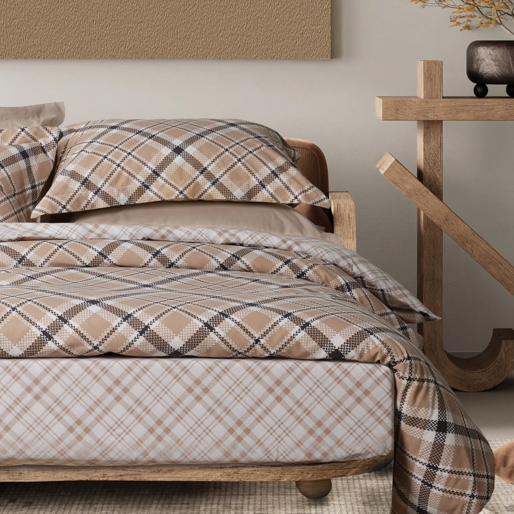 Σετ Παπλωματοθήκη Polycotton Υπέρδιπλη 220x240εκ. Casual 5435 Beige-Black Das Home