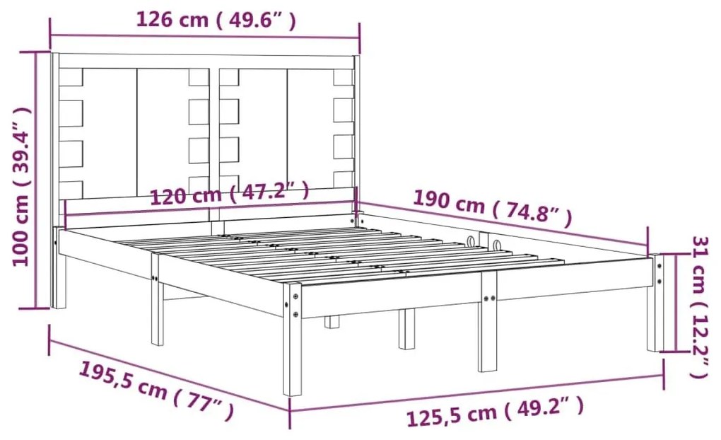 Πλαίσιο Κρεβατιού Μελί 120x190 εκ. Μασίφ Ξύλο Small Double - Καφέ