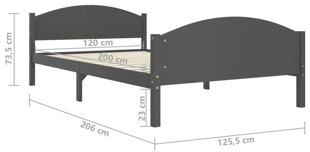 Πλαίσιο Κρεβατιού Σκούρο Γκρι 120x200 εκ. από Μασίφ Ξύλο Πεύκου - Γκρι