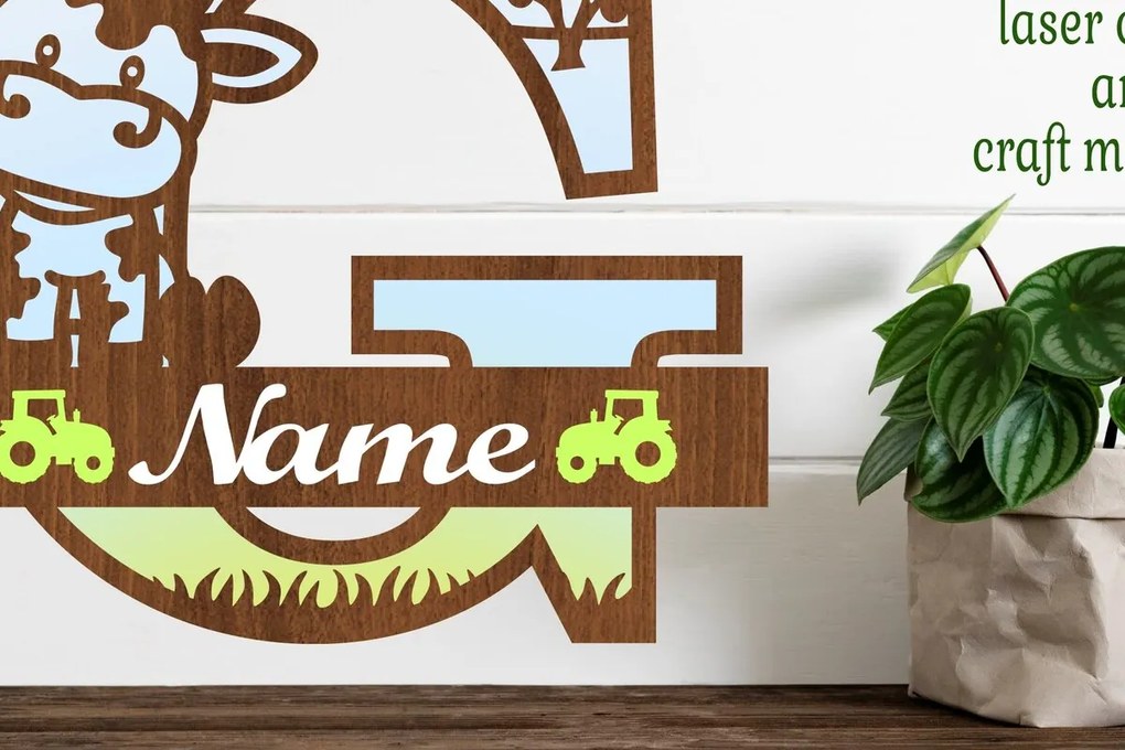 Intra απο ξύλο plywood 3mm-4mm πάχος - Μονόγραμμα κεφαλαίου αγελάδας Γράμμα G Αποκοπή Δίασταση 30x20 cm INTRAFABR-74483643