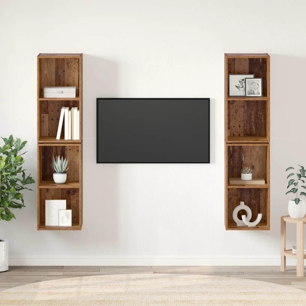 vidaXL Τηλεοπτική Κάβα Τοίχου 4 pcs Παλιό ξύλο 37 x 37 x 72 εκ