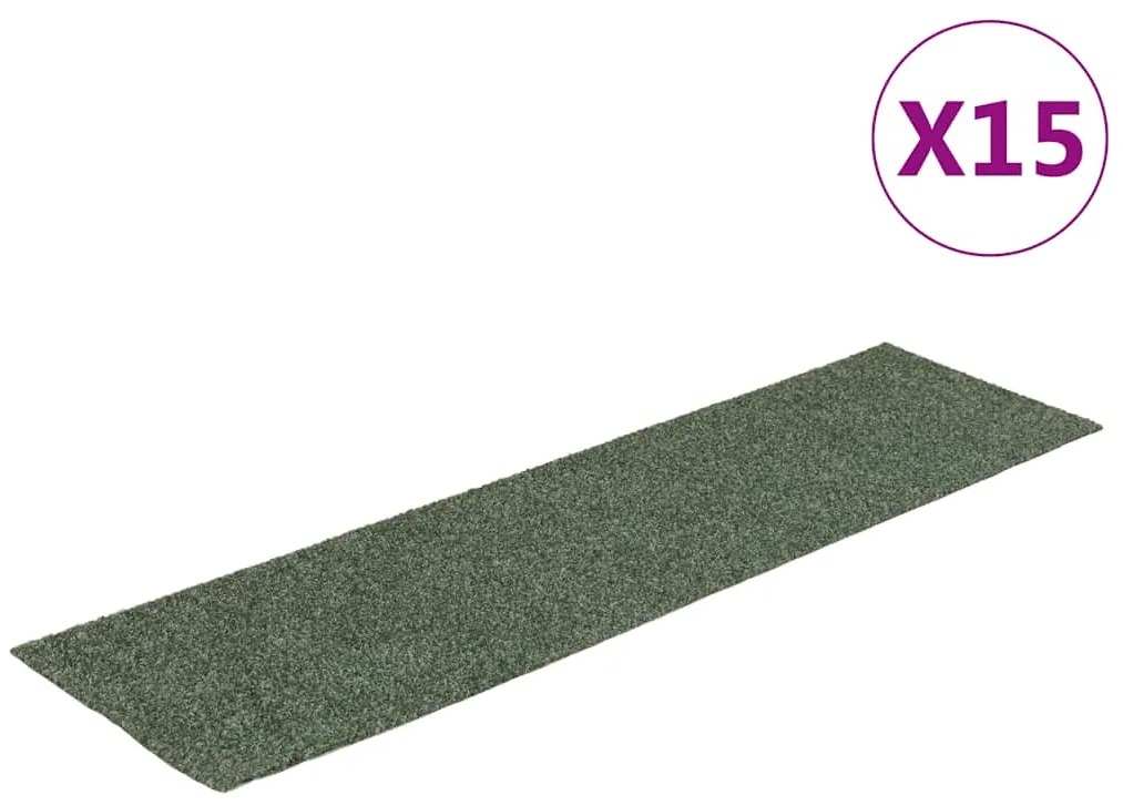 vidaXL Πατάκια Σκάλας Αυτοκόλλητα Ορθογώνια 15 τεμ. Πράσινα 76 x 20 εκ