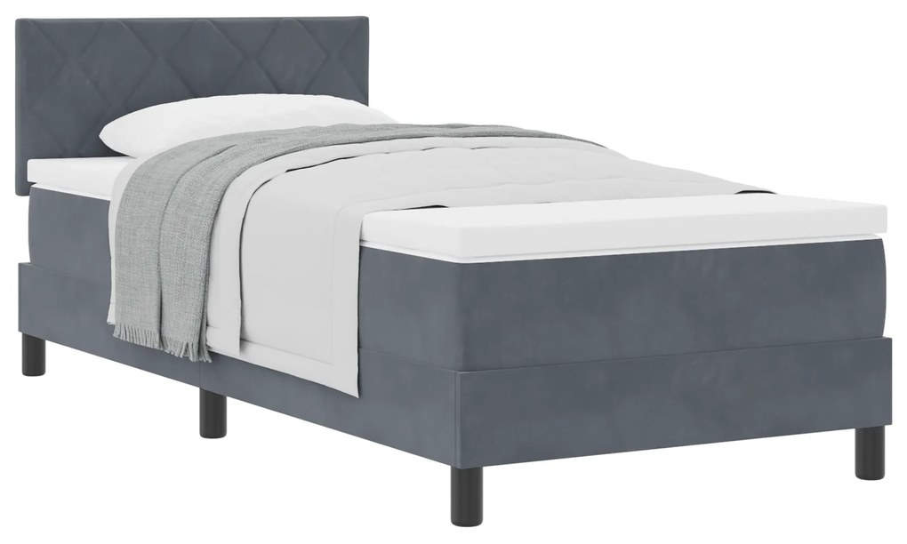 vidaXL κρεβάτι box spring με στρώμα σε σκούρο γκρι βελούδο μονό