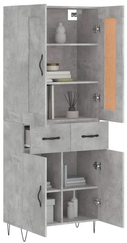 vidaXL Ντουλάπι Γκρι Σκυροδέματος 69,5x34x180 εκ. Επεξεργασμένο Ξύλο