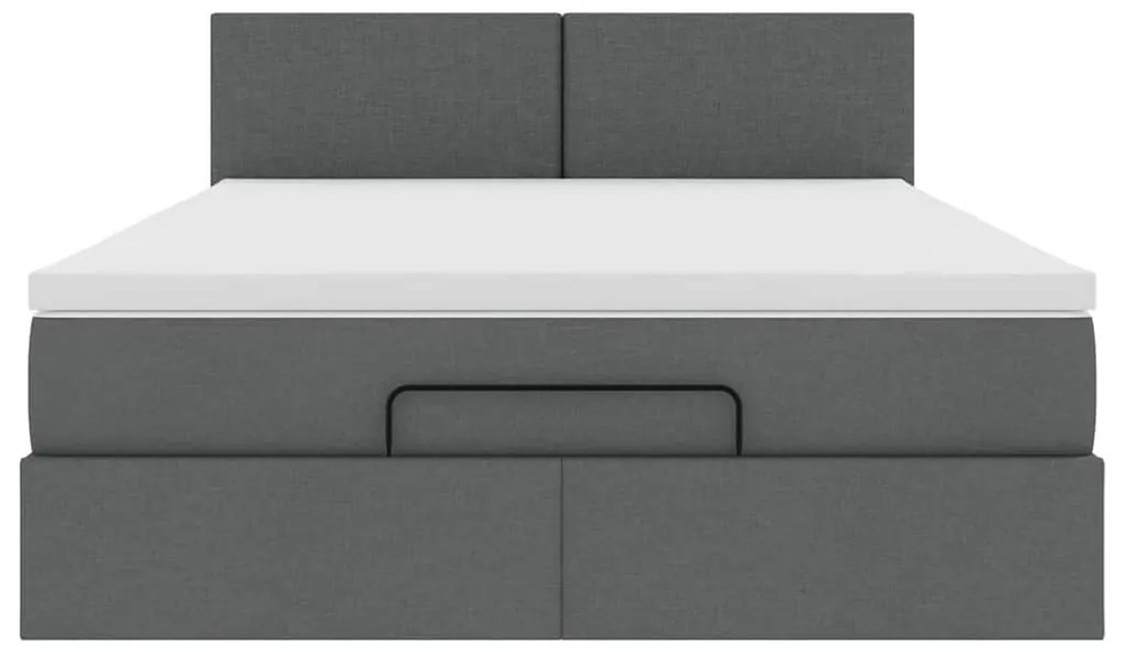 Οθωμανικό κρεβάτι με στρώμα &amp; LEDs Σκούρο γκρι 140x190cm Ύφασμα - Γκρι