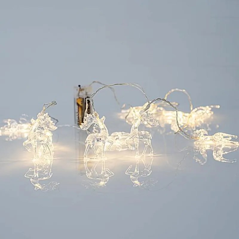 Eurolamp Σειρά 10 LED 5mm Θερμό Λευκό Με Ακρυλικά Ταρανδάκια 1.35m ΙΡ20 Διαφανές Καλώδιο Μπαταρίας 600-11234