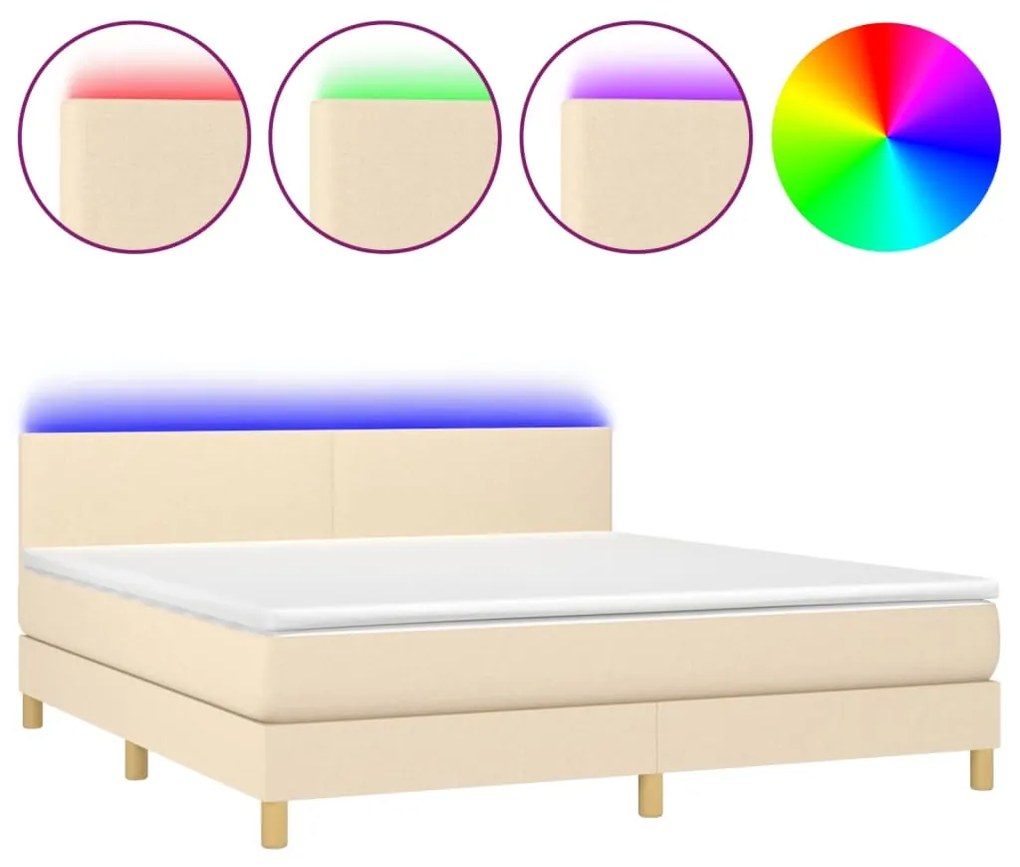 ΚΡΕΒΑΤΙ BOXSPRING ΜΕ ΣΤΡΩΜΑ &amp; LED ΚΡΕΜ 180X200 ΕΚ. ΥΦΑΣΜΑΤΙΝΟ 3133578