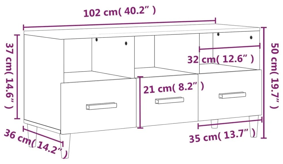 Έπιπλο Τηλεόρασης Λευκό 102x36x50 εκ. Επεξεργασμένο Ξύλο - Λευκό